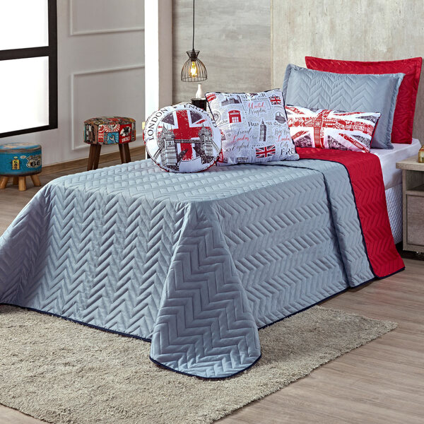 Kit Cobre Leito London Dupla Face C/ Almofadas Solteiro 05 Pe