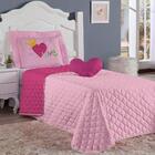 Kit Cobre Leito Love Coração Solteiro Infantil Bordado 3 Peça