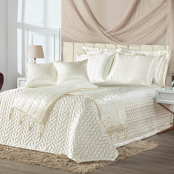 Kit Cobre Leito Lua De Mel Cetim Liso King 10 Peças - Palha