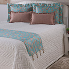 Kit Cobre Leito Marrocos Palha/turquesa Com Almofadas E Pesei