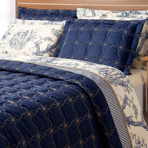 Kit Cobre Leito Martin Queen Microfibra Bordada 3 Peças - Azu