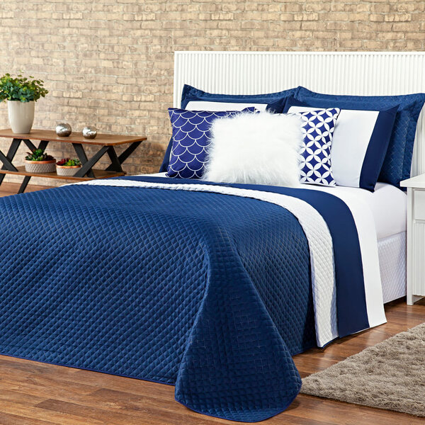 Kit Cobre Leito Miami Azul Marinho/branco Dupla Face Queen 06