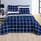 Kit Cobre Leito Minimalista Quadriculado Queen 03 Peças Tecid