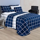 Kit Cobre Leito Minimalista Quadriculado Queen 03 Peças Tecid