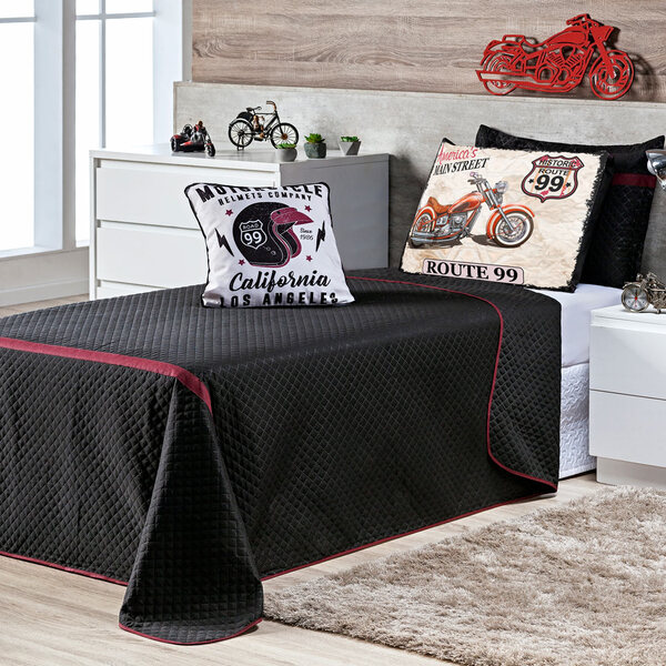 Kit Cobre Leito Motorcycle Dupla Face C/ Almofada Solteiro 04