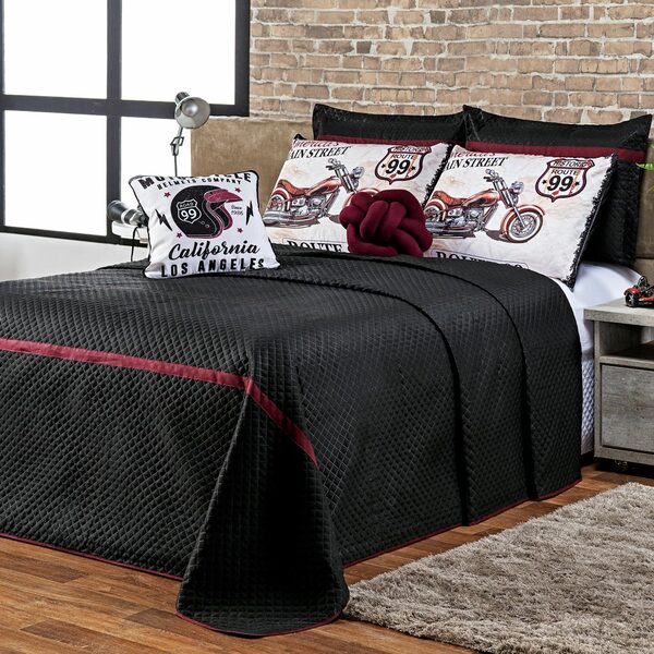 Kit Cobre Leito Motorcycle Dupla Face C/ Almofadas Queen 07 P