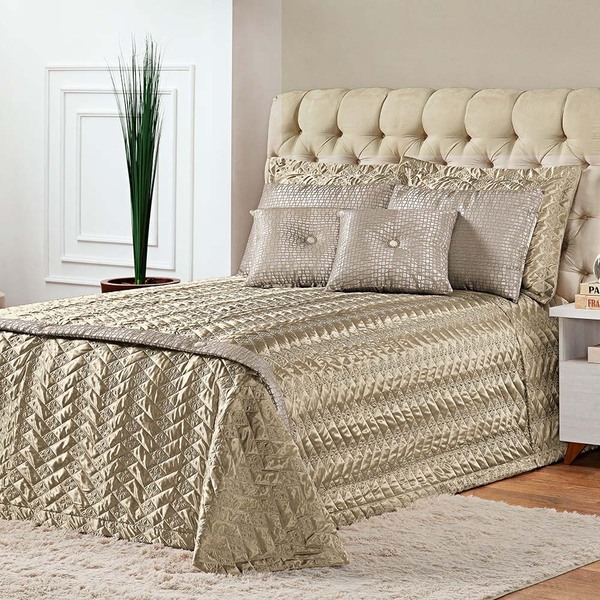 Kit Cobre Leito Óxido Cetim Queen 09 Peças - Bege