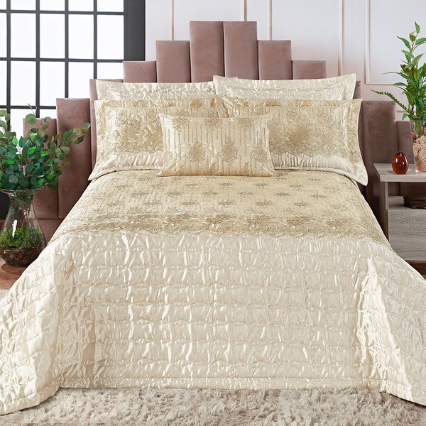 Kit Cobre Leito Palermo Cetim Amassado Queen 07 Peças - Palha