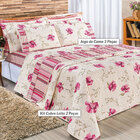 Kit Cobre Leito Palha Floral Rosa Tamanho Solteiro Percal 180