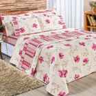 Kit Cobre Leito Palha Floral Rosa Tamanho Solteiro Percal 180