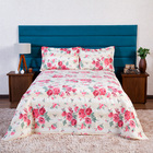 Kit Cobre Leito Piquet Casal 2,20x2,50m Rosas 3 Peças Casa Do