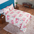 Kit Cobre Leito Piquet Casal 2,20x2,50m Rosas 3 Peças Casa Do