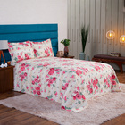 Kit Cobre Leito Piquet Casal 2,20x2,50m Rosas 3 Peças Casa Do