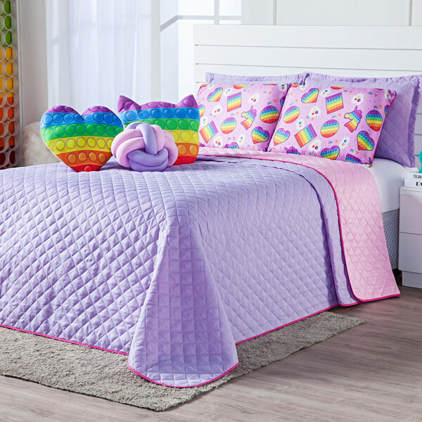 Kit Cobre Leito Pop It Lilás Dupla Face C/ Almofadas Casal Pa