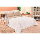 Kit Cobre Leito Queen Dupla Face Cáqui / Branco 3 Peças Liso