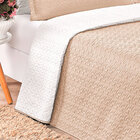 Kit Cobre Leito Queen Dupla Face Cáqui / Branco 3 Peças Liso