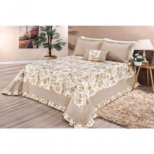 Kit Cobre Leito Queen Riviera 05 Peças Floral Avelã