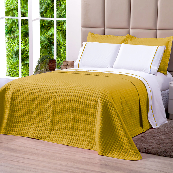 Kit Cobre Leito Queen Size Mostarda Dupla Face Micropercal 3