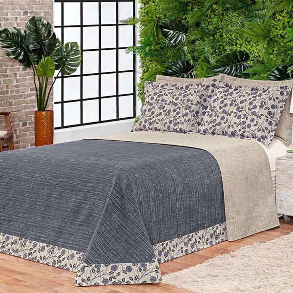 Kit Cobre Leito Queen Vila Real Jacquard 05 Peças - Azul