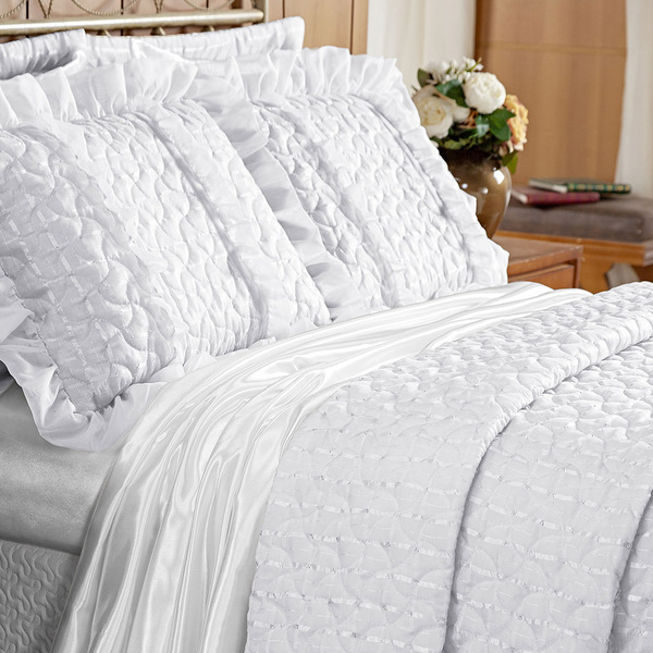 Kit Cobre Leito Ravena Em Voal Xadrez King 07 Peças - Branco