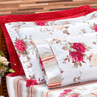 Kit Cobre Leito Rosas Branco Estampado 3 Peças Casal Padrão