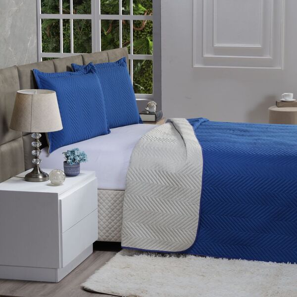 Kit Cobre Leito Royals  Dupla Face Casal Queen 03 peças  Azul