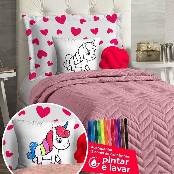 Kit Cobre Leito Solteiro Diverkids Unicórnio Rosé Casaborda 7