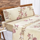 Kit Cobre Leito Solteiro Estampado Floral Palha + Jogo De Cam