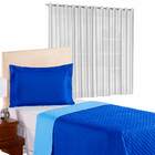 Kit Cobre Leito Solteiro Pati + Cortina 2x1 40m Voil - Azul C