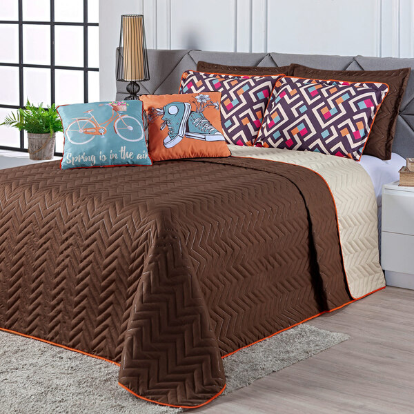 Kit Cobre Leito Spring Retrô Dupla Face C/ Almofadas Queen 07