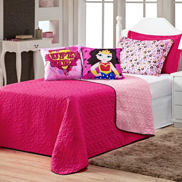 Kit Cobre Leito Super Girl Dupla Face C/ Almofadas Queen 07 P