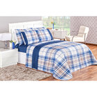 Kit Cobre Leito Super King Azul Estampado Geométrico 200 Fios