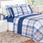 Kit Cobre Leito Super King Azul Estampado Geométrico 200 Fios