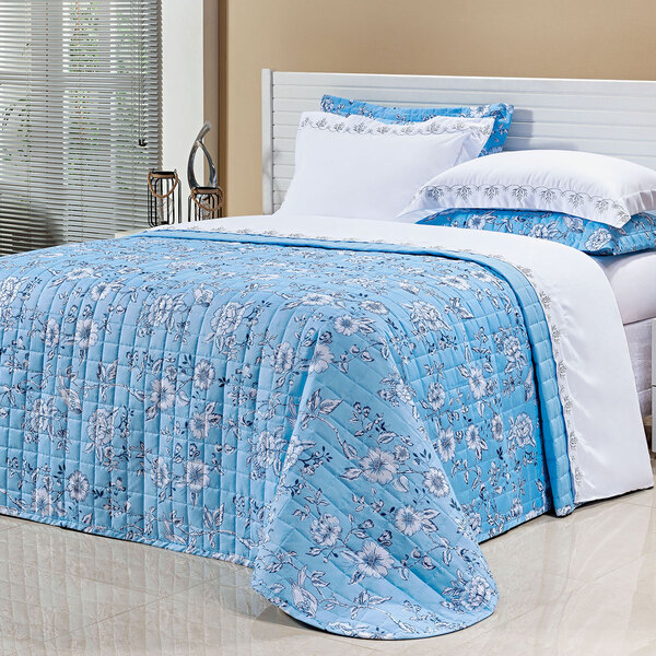 Kit Cobre Leito Tamanho King Size Azul Micro Percal Peletizad