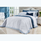 Kit Cobre Leito Tamanho King Size Branco / Azul 400 Fios Egíp