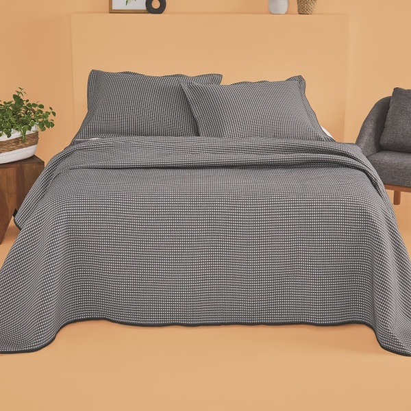 Kit Cobreleito Queen Lepper 3 Pçs Trama Aconchegante Cinza