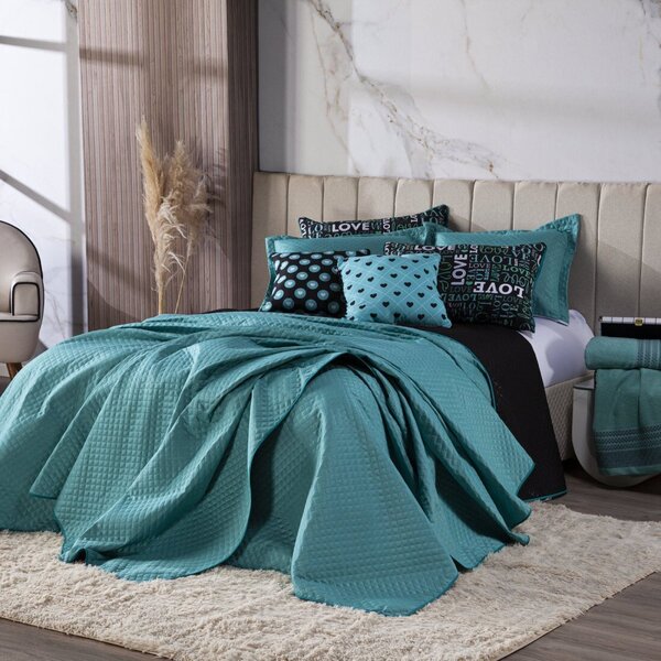 Kit Colcha Casal 7 Peças Love Tiffany Dupla Face Com Almofada