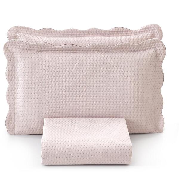 Kit Colcha Casal Liso Bouti Cobre Leito 3 Peças Rosa Bebê