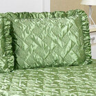 Kit Colcha Casal Padrão  Cetim Verde Matelada Com Babado 3 Pe