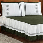 Kit Colcha Casal Padrão  Verde Musgo Matelado Com Babado 3 Pe