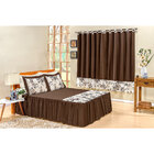 Kit Colcha Casal Padrão com Cortina Tabaco Estampado Floral 4