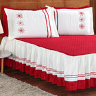 Kit Colcha Casal Padrão Vermelha Matelada Com Babado 3 Peças