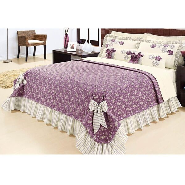Kit Colcha Casal Queen 05 Peças Doce Lar Roxo - Bernadete Casa