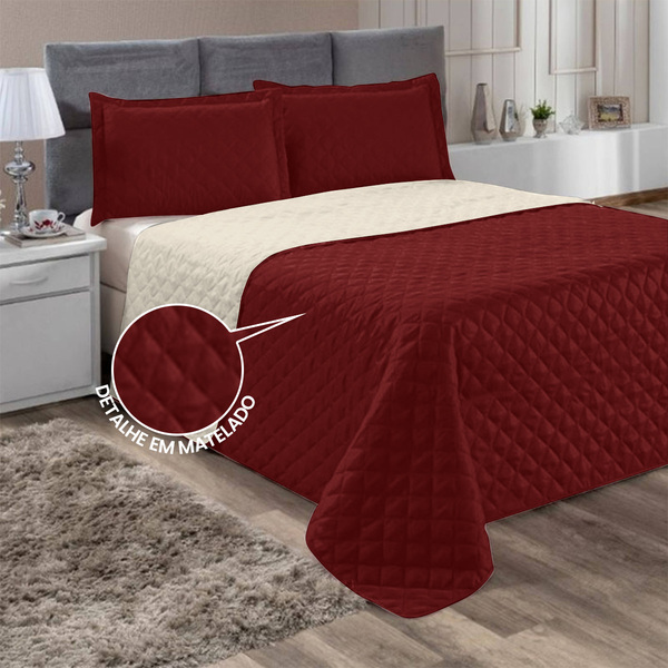 Kit Colcha Cobre Leito 3pçs Roma Dupla Face Casal Queen Casen