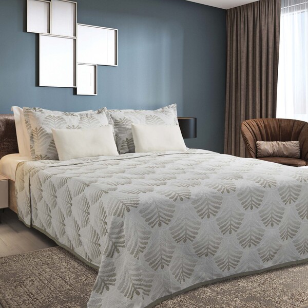 Kit Colcha Cobre Leito Casal 3pç Montblanc Folhagem Verde