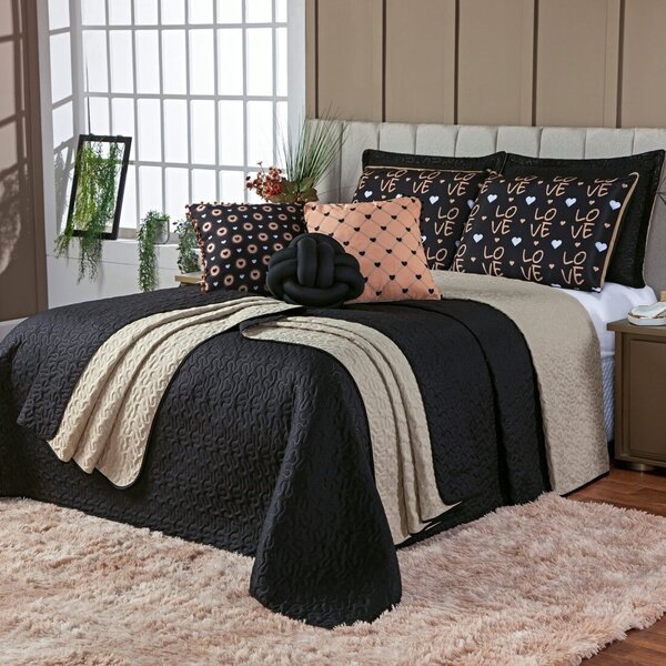 Kit Colcha Golden Love Dupla Face Com Almofadas King 8 Peças