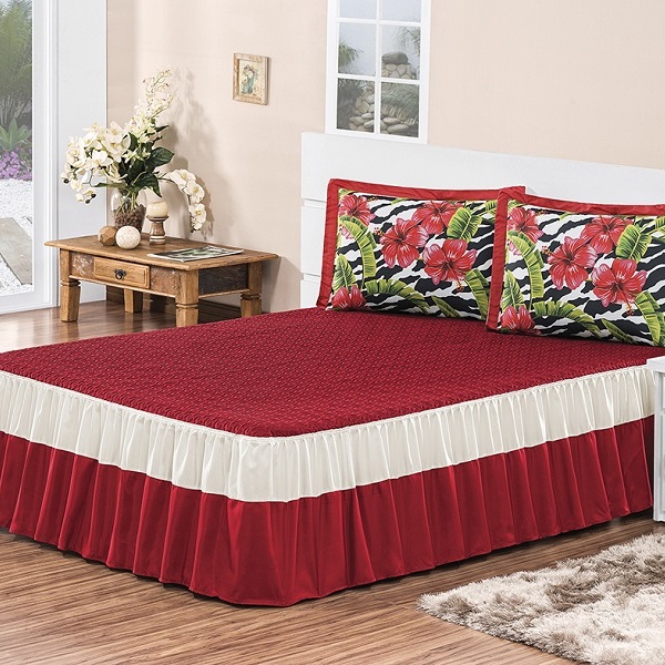Kit Colcha Jamille Rosdry M400-2 Solteiro 2 Peças Vermelho