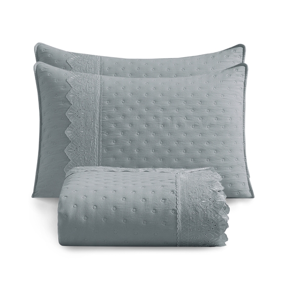 Kit Colcha King 300 Fios Lese Bordado Inglês 3 Peças Cor:graf