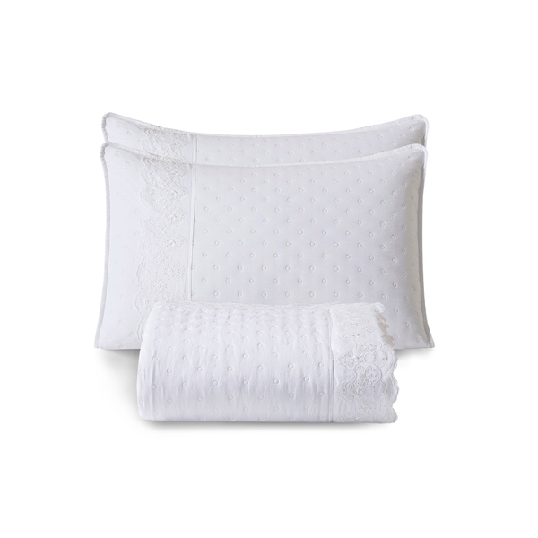 Kit Colcha King 300 Fios Lese Bordado Inglês 3 Peças Cor:neve