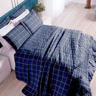 Kit Colcha King 3 Peças Grid Marinho 150 Fios Com Porta Trave